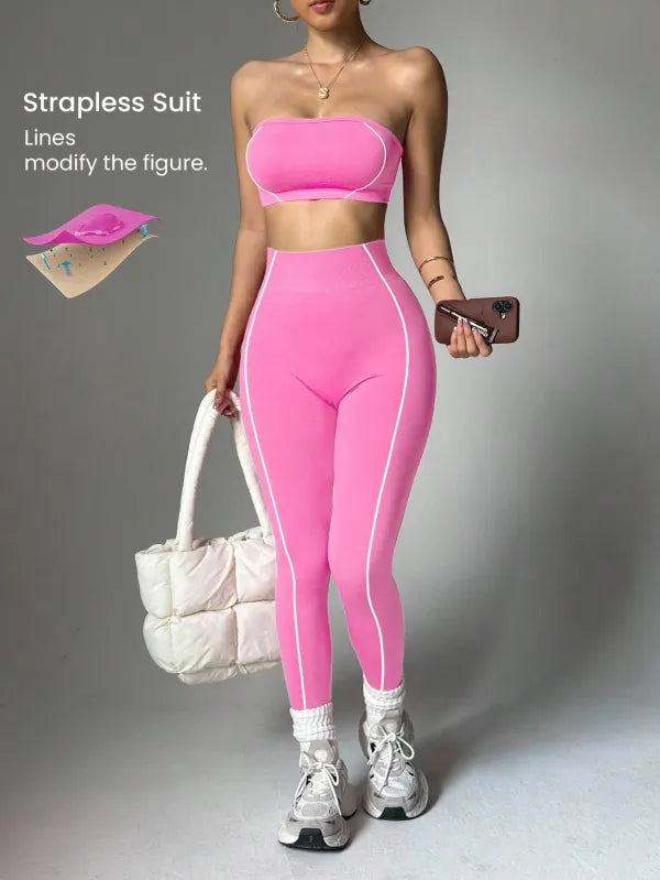 Conjunto Legging Yoga Sem Costura + Top Bandeau Feminino