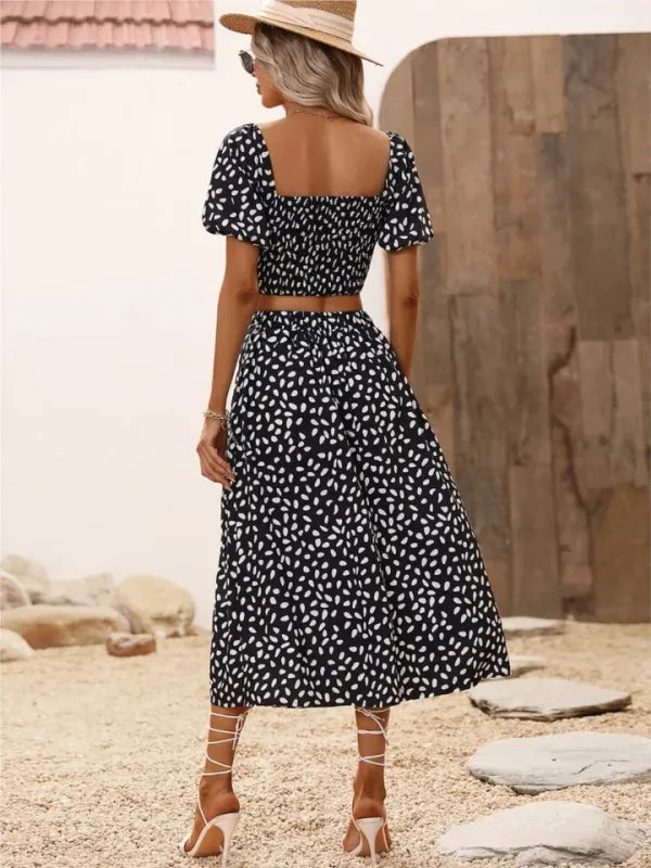 Conjunto Saia e Blusa com Decote V | Terno Casual Elegante
