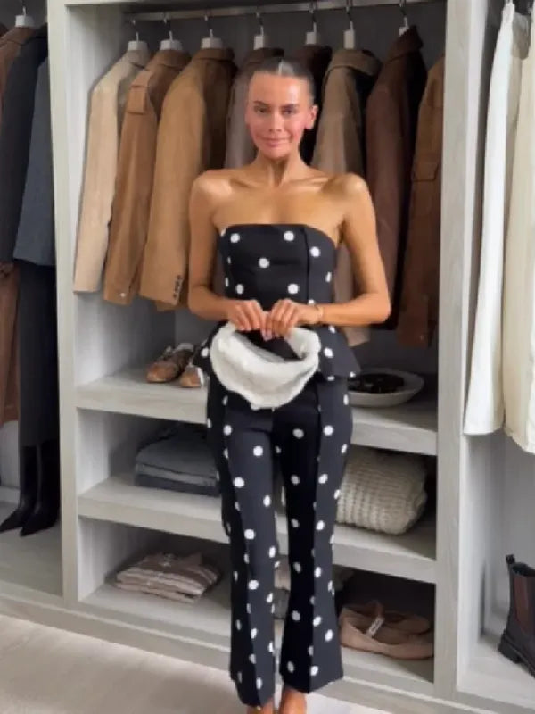Conjunto Retrô Tomara que Caia com Poás - Body e Calça Flare