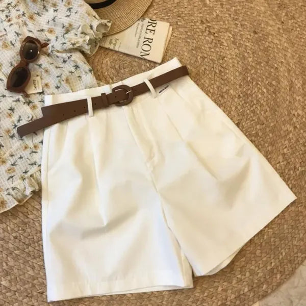 Shorts Feminino Perna Larga Algodão Casual Elegante
