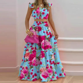 Conjunto Feminino Duas Peças Cropped e Saia — Verão Elegante