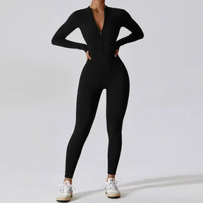 Macacão Feminino Esportivo Manga Longa Zíper Yoga