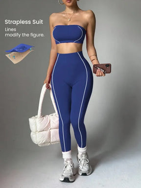 Conjunto Legging Yoga Sem Costura + Top Bandeau Feminino