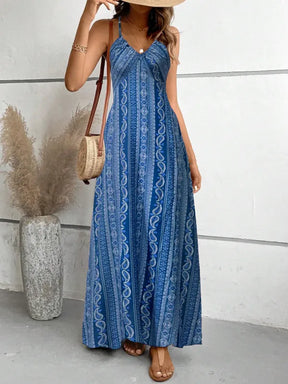 Vestido Boho Estampa Étnica Costas Nuas Verão Feminino