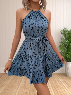 Vestido Floral Curto Boho com Babado — Estampa Bolinhas Verão