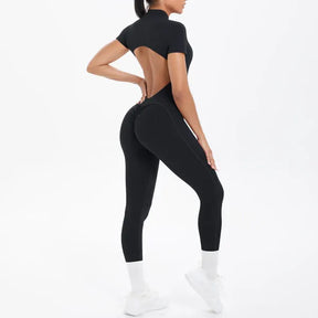 Macacão Fitness Feminino Costas Abertas Scrunch e Zíper
