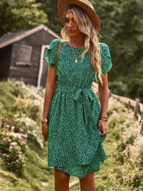 Vestido Floral Cintura Alta Feminino — Casual Verão Premium