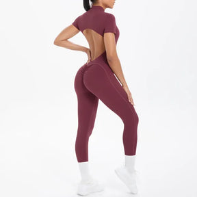 Macacão Fitness Feminino Costas Abertas Scrunch e Zíper