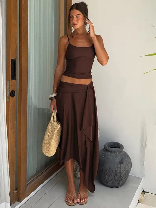 Conjunto Feminino 2 Peças Cropped e Saia Assimétrica