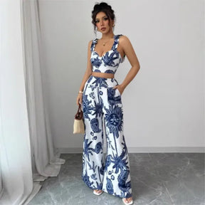 Conjunto Feminino Elegante 2 Peças | Top Halter + Calças Larga