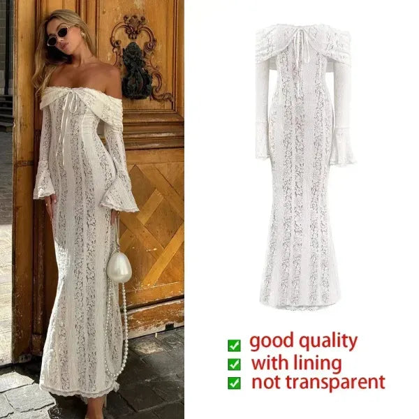 Vestido Longo Ombro a Ombro Renda Festa Elegante 2025 [v:opq83n]