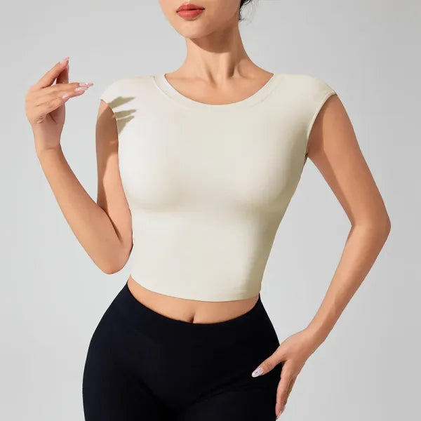 Camiseta Fitness Feminina Costas Abertas com Suporte [v:hfk56i]
