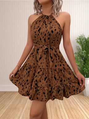 Vestido Curto Feminino Floral Boho Babado Sem Manga Verão