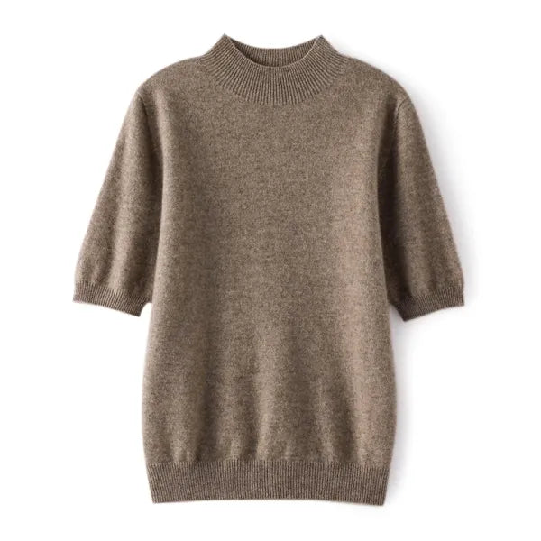 Suéter Feminino Caxemira 100% Meia Gola Alta Manga Curta Premium