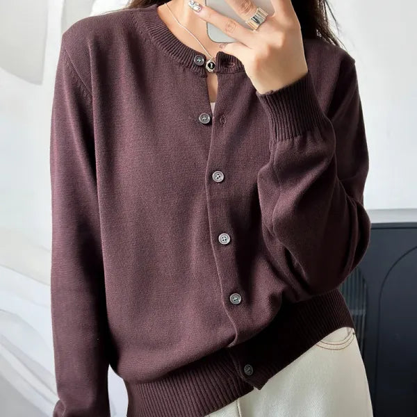 Cardigan Feminino 100% Algodão Gola Redonda Look Sofisticado
