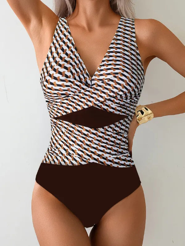Maiô Monokini Branco e Preto com Controle de Barriga [v:e0qnuj]