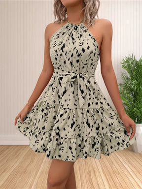Vestido Curto Feminino Floral Boho Babado Sem Manga Verão
