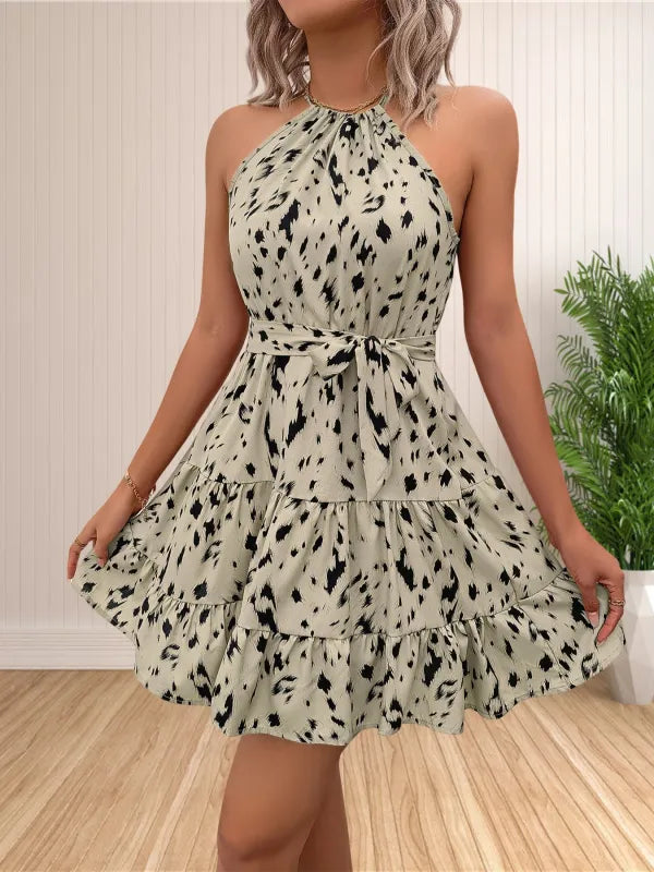 Vestido Curto Feminino Floral Boho Babado Sem Manga Verão