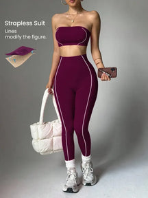 Conjunto Legging Yoga Sem Costura + Top Bandeau Feminino [v:2z0oz0]