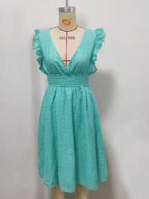 Vestido Midi Feminino Branco Renda Plissado Decote V Elegante