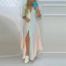 Vestido Longo Boho Estampado Manga Longa com Fenda [v:1voielg]