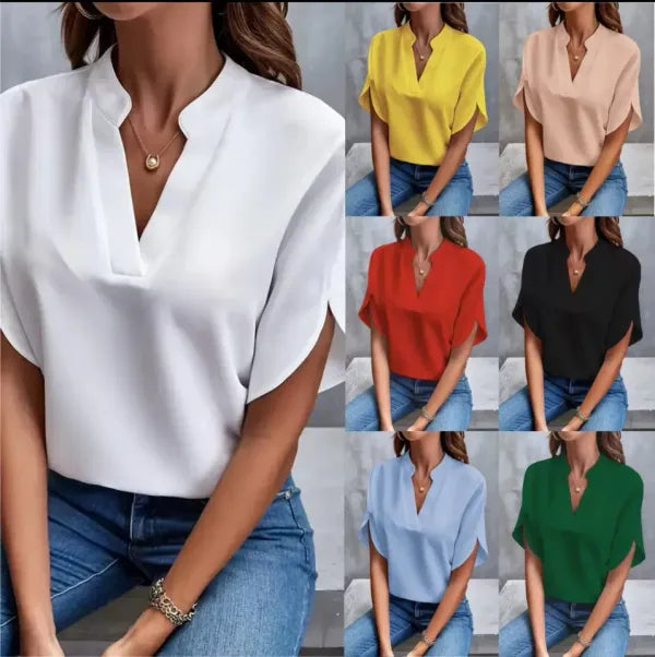 Blusa Feminina Decote V Meia Manga | Look Casual Elegante Verão