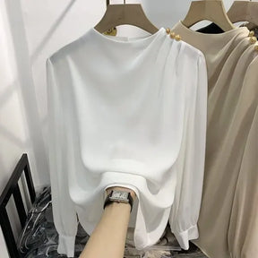 Camisa Feminina Manga Longa Botão Vintage Look Casual Elegante