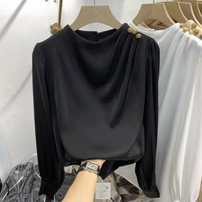 Camisa Feminina Manga Longa Botão Vintage Look Casual Elegante