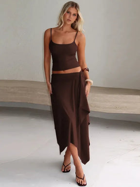 Conjunto Feminino 2 Peças Cropped e Saia Assimétrica