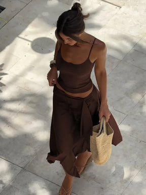 Conjunto Feminino 2 Peças Cropped e Saia Assimétrica