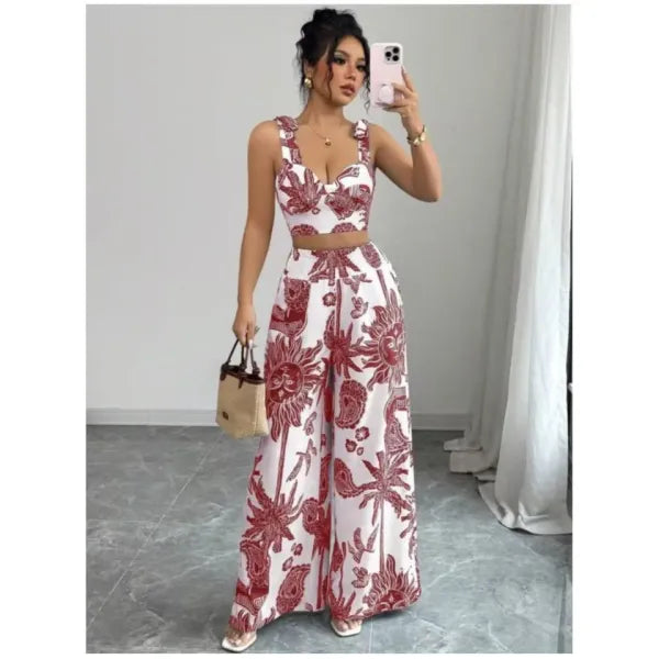 Conjunto Feminino Elegante 2 Peças | Top Halter + Calças Larga