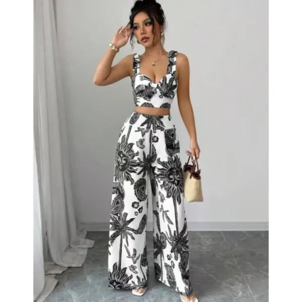 Conjunto Feminino Elegante 2 Peças | Top Halter + Calças Larga
