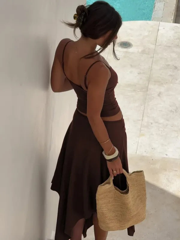 Conjunto Feminino 2 Peças Cropped e Saia Assimétrica