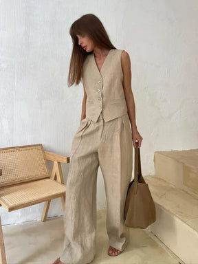 Conjunto Feminino Colete e Calça Linho Alfaiataria Chique 2 Peças