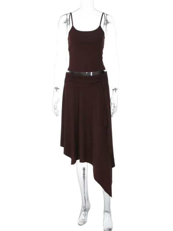 Conjunto Feminino 2 Peças Cropped e Saia Assimétrica