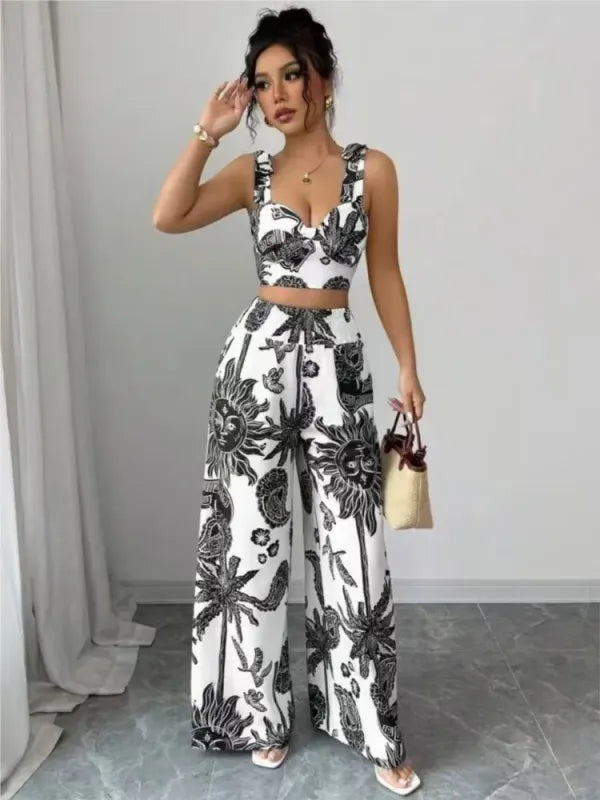 Conjunto Feminino Elegante 2 Peças | Top Halter + Calças Larga