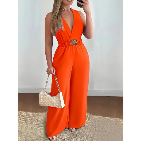 Macacão Feminino Perna Larga Decote V Streetwear Elegante [v:1x2i7e0]