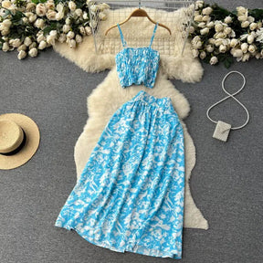 Conjunto Feminino Floral Top e Saia Moda Praia Verão