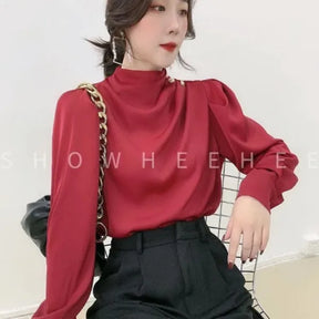 Camisa Feminina Manga Longa Botão Vintage Look Casual Elegante