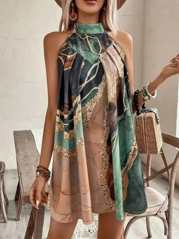 Vestido Mini Listrado Sem Manga Feminino | Elegância Casual