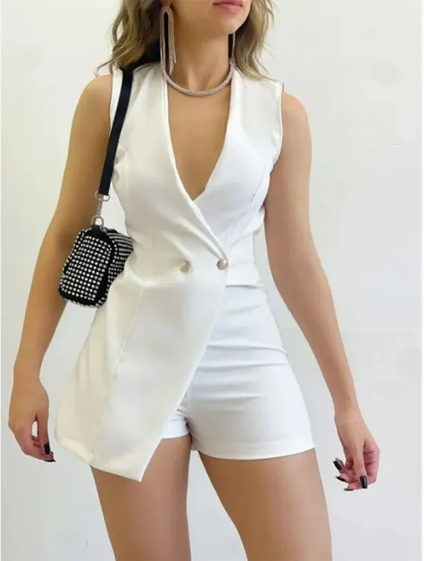 Macacão Feminino Slim Fit Sem Mangas Look Sofisticado Escritório