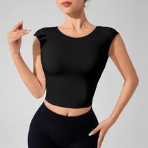 Camiseta Fitness Feminina Costas Abertas com Suporte [v:vr04fj]