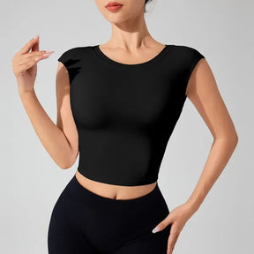Camiseta Fitness Feminina Costas Abertas com Suporte [v:vr04fj]