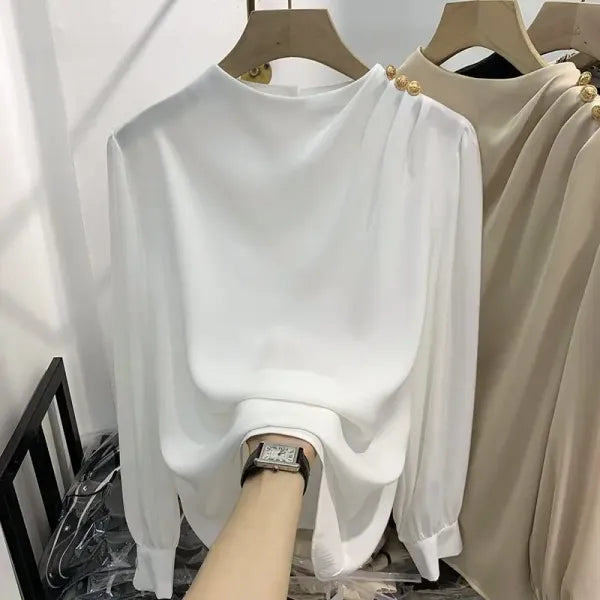 Camisa Feminina Manga Longa Botão Vintage Look Casual Elegante