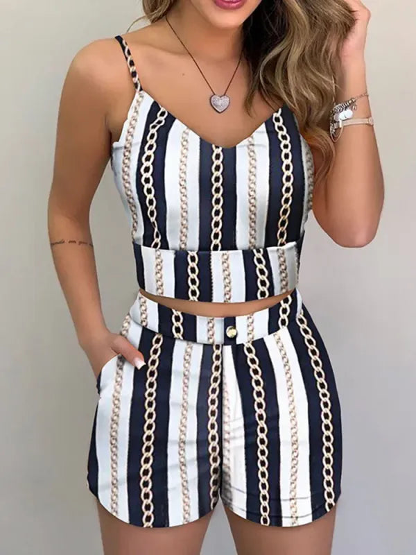 Conjunto Cropped + Short Estampado Feminino — Verão [v:11h3zuj]