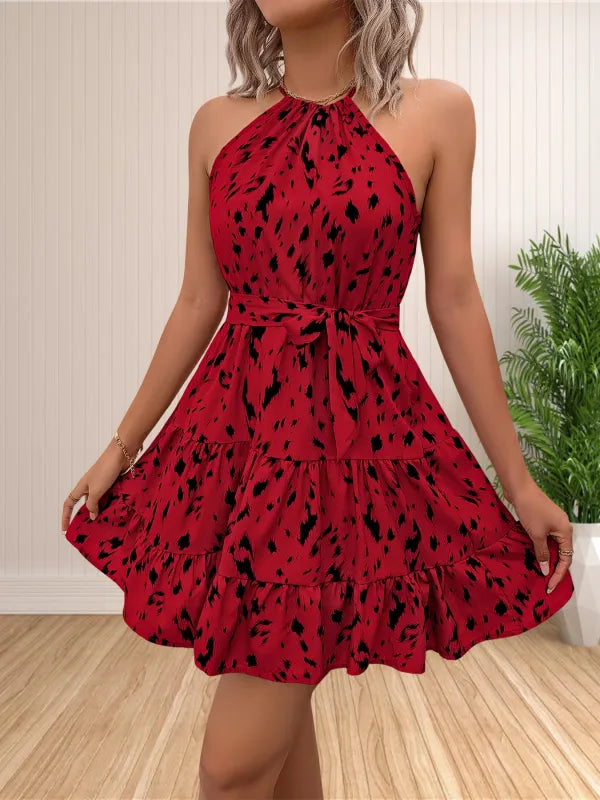 Vestido Curto Feminino Floral Boho Babado Sem Manga Verão