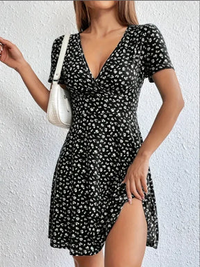 Vestido Floral Feminino Manga Curta Look Casual Elegante