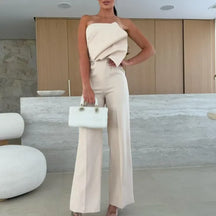 Macacão Feminino Perna Larga Decote Costas Casual Elegante [v:13lu394]