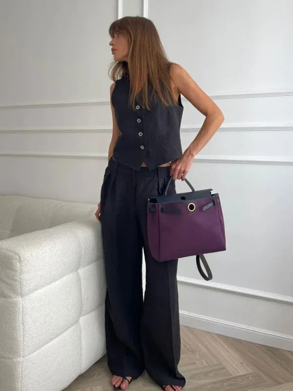 Conjunto Feminino Colete e Calça Linho Alfaiataria Chique 2 Peças