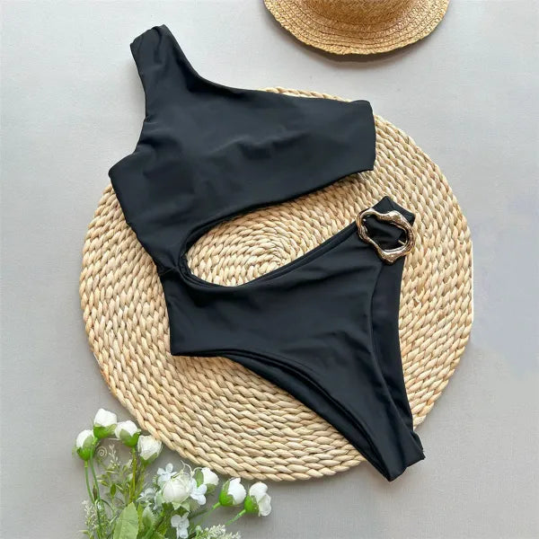 Maiô Feminino Um Ombro com Argola e Recorte Alto [v:1l0ylqr]